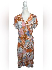 Zesica NWT Floral Wrap Midi Dress Sz M Surplice V Neck Ruffled Hem Boho Flowy picture