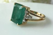 5.20 Ct Emerald Cut Natural Emerald & Diamond Wedding Ring 14K Yellow Gold Sz 7 picture