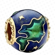Autenthic Pandora Gold Plated Charm 762431C01 Planet Earth E39 w/ Box picture