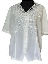 Vintage Joanna White Eyelet Lace Blouse L Boho Cottagecore Prairie Coquette picture