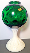 Rare Vintage 1950s Fenton Emerald Green Coin Dot Optic Ivy Ball Vase Milk Glass picture