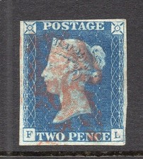 GB QV 1840 SG5 2d Blue Plate 1 Lettered F L  Fine Used Four Margins Cat £1,250 picture