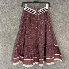 VTG Jessica's Gunnies Skirt Juniors 9 Red Floral Lace Peasant Boho Made USA picture