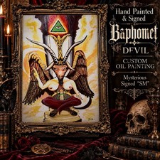 Hand Painted & Signed Baphomet Devil Custom Oil Painting Mysterious Signed “SM” picture