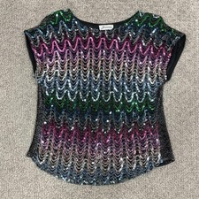 Vintage Joanna Top Womens Large Sequin Party Disco Blouse Festival Retro 70s 80s picture