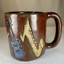 Vintage Mata Mexico Art Pottery Mug Musical Instruments Folk Art Stoneware picture
