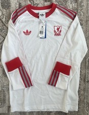 adidas Liverpool FC Soccer Long Sleeve Shirt White/Red/Gray Size M picture