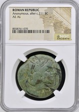 Very Large 211BC Punic War Era Roman Republic Coin Janus Ship Prow NGC Genuine picture