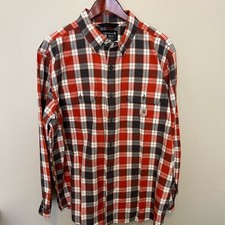 Carhart Men's orange black woven plaid button down Shirt Loose fit tailgate picture