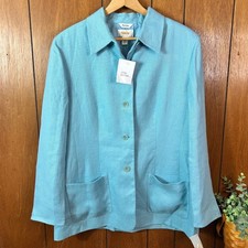Vintage Talbots Petites Irish Linen Blazer Jacket Blue Button Front Pockets NWT picture