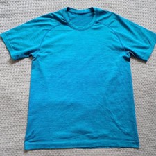 Lululemon Shirt Mens Medium Blue Short Sleeve Performance Athletic Raglan Tee picture
