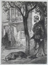 LOVERS Modern Romeo Dog Juliet at Window -1882 ORIGINAL ETCHING by J.D. Smillie picture