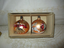 VTG Poland PR Christmas Jumbo Ornaments Santa Reindeer Angel Mica Glitter~Boxed~ picture