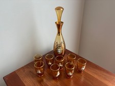 1980's Murano Amber Glass Liqueur Decanter Set - 8 Glasses - Made In Italy picture