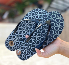 Calvin Klein Women's Black/White Logo Flip Flop Thong Sandals Slip On US 8 picture