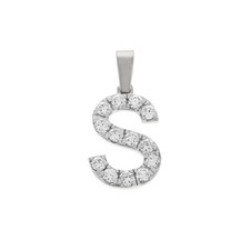 0.38 Ct Natural Diamond Alphabet Initial Letter S Charm Pendant 10k White Gold picture