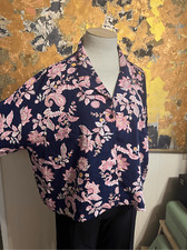 NWT $85 Papinelle Short Sleeved Dark Blue Floral Big Shirt Nordstrom XL picture