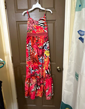 SHEIN Girls 11-12 Red/Multicolor Floral Sleeveless Long Sundress Casual picture