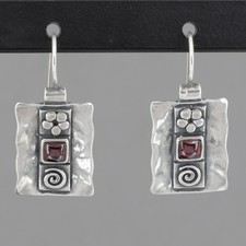 Vintage Silpada Sterling Silver Garnet Earrings Flower & Scroll Accent W0947 HTF picture
