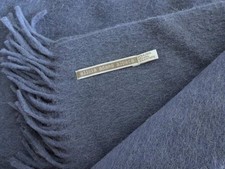 ALICIA ADAMS BABY ALPACA PERU Slate BLUE FRINGED Wool Blend THROW BLANKET picture