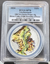 2024 LIECHTENSTEIN SILVER 5 FRANCS RHINE VALLEY PCGS SP 70 FIRST DAY OF ISSUE picture