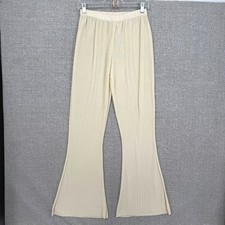 Auteur Knit Flare Pants Women M Cream Ribbed Stretch Boho picture