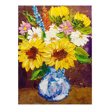 Sanflowers 3D Original Painting Semi-Abstract Art Wildflowers Handmade Wall Art picture