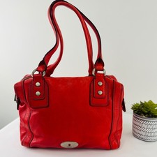 Fossil Long Live Vintage Marlow Satchell Handbag Red Pebble Leather Gunmetal picture