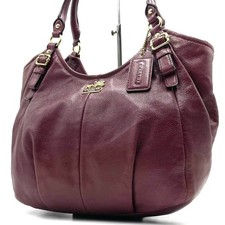 COACH Madison Leather Tote Handbag Bordeaux Horse Logo Charm 18612 Auth picture