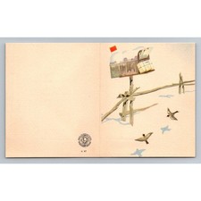 Vintage 1942 Hall-Cushman Greeting Card & Envelope Winter Mailbox Birds picture