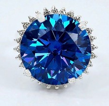 925 Silver, Gorgeous Azur Blue Diamond Solitaire Ring, 14 Ct Certified Treated picture