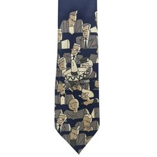 Vintage Claude Montana Silk Necktie Tie 90s Navy Blue Graphic Theater Italy picture