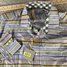 Thomas Dean Metallic Like Striped Pima Cotton Shirt Mens L Preppy Unique Retro picture