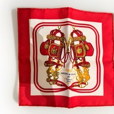 Hermès Brides de Gala Carré Nano 20cm Twill Silk Square Scarf Red/White/Gold picture