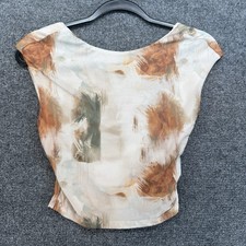 Y2K Top Womens M Beige Tie Dye Mesh Open Back Crop 90s Grunge Festival Casual picture