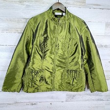 Chico's Chartreuse Green Lightweight Jacket Top Pockets Full Zip Coat Sz 1/US 8 picture