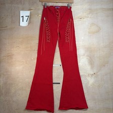 Edikted Women's Lace Up Zip Denim Red Flare Jeans Size S 26x32” picture