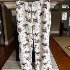Rolla'S Sailor Pant Wide leg white floral jeans button fly size 34 picture