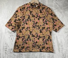 Maeve Anthropologie Mock Neck Jacquard Floral Top Womens Large Gold Stretch Fall picture