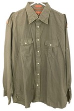 Vtg Faconnable Shirt Men 2XL Green Solid Long Sleeve Button Up Utility Military picture