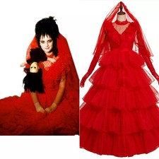 Beetlejuice Lydia Cosplay Costume Red Wedding Dress Outfits Halloween Fancy Suit picture