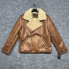 Guess Jacket Mens Large Brown Faux Shearling Asymmetric Moto Toni DF Biker Coat picture