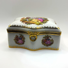 Vintage S.A. Limoges France Porcelain Trinket Box Fragonard Courting Couple Gold picture