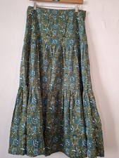 Anokhi for East Maxi Skirt Block Print Cotton UK 12 Olive,Teal Floral-Dor picture