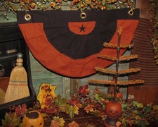 Primitive Halloween Orange & Black Embroider Star Cotton Vtg Style 20