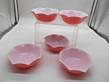 Set of 5 Vintage Hazel Atlas MCM Glass Pink Crinoline Ripple 5 5/8
