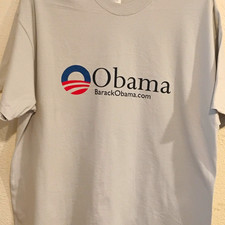 Hanes Beefy-T Men's 2XL White Or Gray Barack Obama Graphic Logo Tee. picture