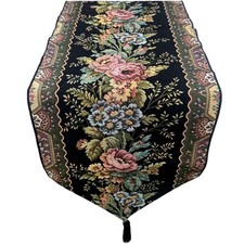 Tapestry Table Runner Black Victorian Floral 70