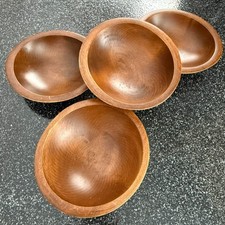 Vintage Wood Bowls Set of 4 Woodcroftery Made in America USA Wooden Oval MCM picture