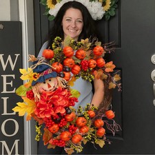 Autumn Rural Decor Figurine Pumpkin Maple Leaf Harvest ThanksgivingWreath Indoor picture